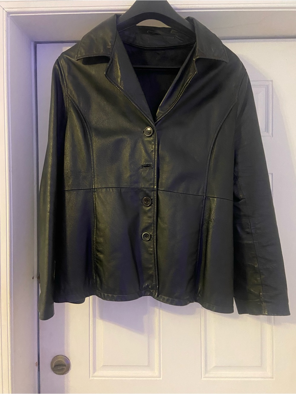 Women's Black Faux Leather Button-Front Jacket